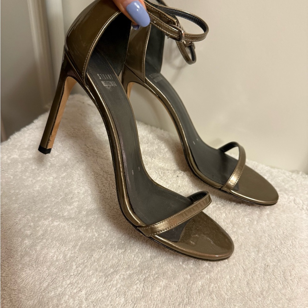 Stuart Weitzman Nudist Metallic Bronze Sandal Heels - 38